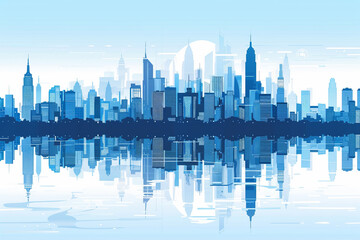 Fototapeta na wymiar City skyline vector illustration. Urban landscape. Blue city silhouette. 