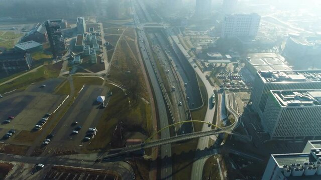 Aerial View At The Entrance To Katowice. Beautiful Town View