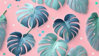 3D objects, monstera leaves, iridescent, textures, polka dots, iridescent, pastel colors, ikebana,...