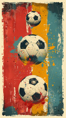 abstract retro 3 small soccer balls poster,generative ai