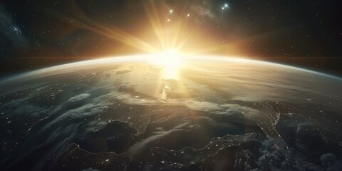Earth's Atmosphere and Sunrise from Space, earthscape - obrazy, fototapety, plakaty