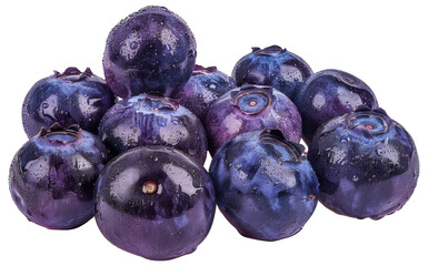 Obraz premium A bunch of blueberries are wet and shiny, cut out - stock png.