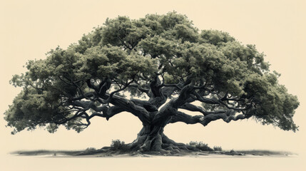 Obraz premium Hand Drawn Engraving Pen and Ink Old Oak Tree Vintage Vector Illustration.