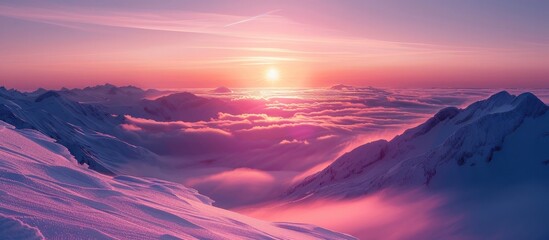 Tranquil Sunset Bokeh SnowCapped Mountains Bathed in Pastel Hues
