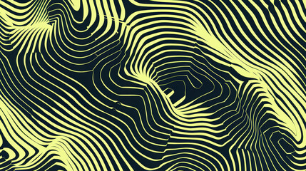 Abstract black and yellow wavy line pattern creating a hypnotic optical illusion on a background.