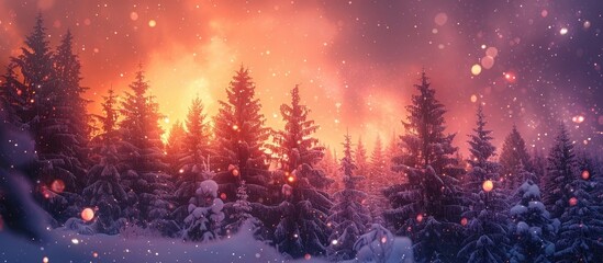 Breathtaking Bokeh Sunset Painting SnowCovered Trees with Fiery Colors
