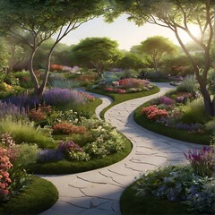 Escape to a lush garden oasis with curved pathways, vibrant blooms, and tranquil vistas. Let nature's beauty inspire you.
