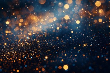 abstract background with Dark blue and gold particle. Christmas Golden light shine particles bokeh on navy blue background. Gold foil texture. Holiday concept