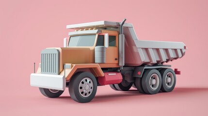 Dump truck icon, 3D render clay style, Abstract geometric shape theme, studio short, pastel , isolated on pastel  background