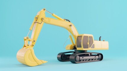 Excavator icon, 3D render clay style, Abstract geometric shape theme, studio short, pastel , isolated on pastel  background