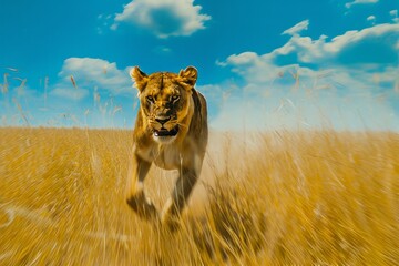 Lion chasing an animal