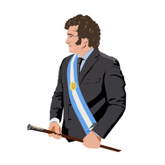 Milei, president, Argentine, cartoon portrait, vector illustration