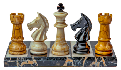 A chess set with a black and white king and four white pawns, cut out - stock png.