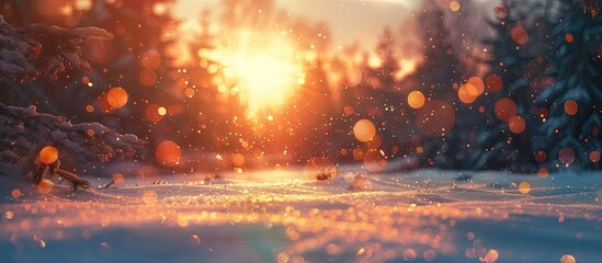 Breathtaking Bokeh Sunset Illuminating a Tranquil SnowCovered Forest