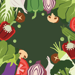 Vegetable Illustration collection with background. flat cut out style, seamless pattern, frame for printing