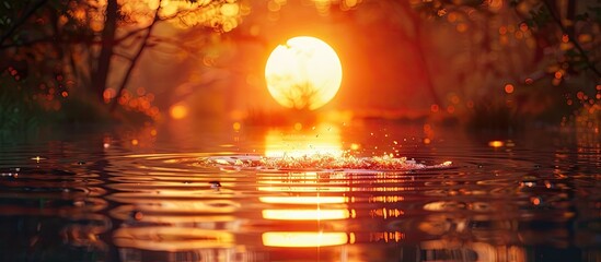 Mesmerizing D Clay Sunset Mirrored on a Lakes Surface - obrazy, fototapety, plakaty