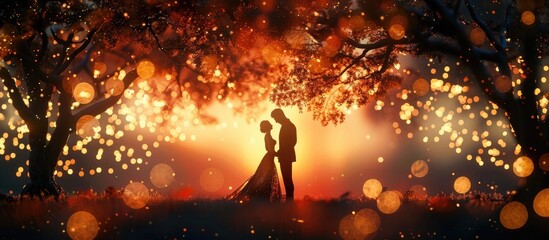 A Clay Sunset Illumines a Romantic Couple Exchanging Vows Under a Canopy of Trees
