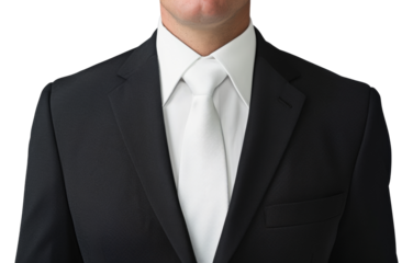 A man in a suit and tie is wearing a white tie, cut out - stock png.