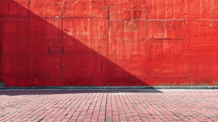 Textured red wall casting a sharp shadow - The illuminating play between sharp shadow and the uneven red surface of the wall, capturing the transient beauty of urban landscapes