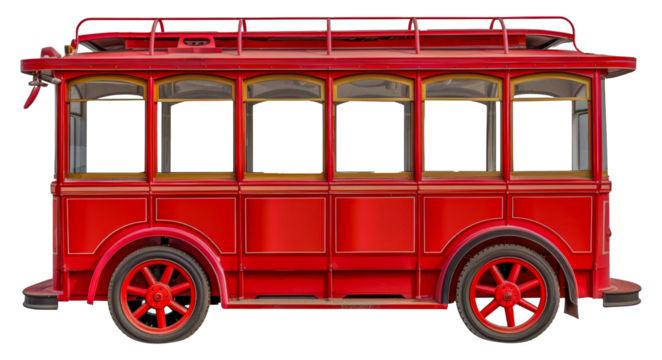 A red trolley bus, cut out - stock png.