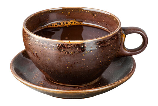 A cup of coffee sits on a saucer - stock png.
