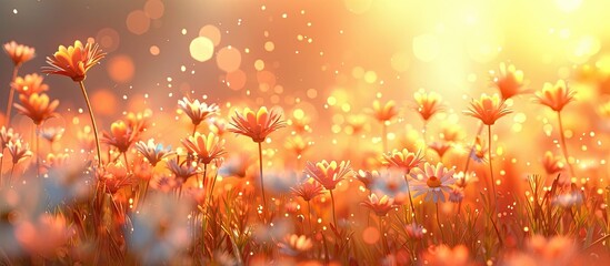 Naklejka na ściany i meble Enchanting D Clay Sunset Illumines a Field of Wildflowers