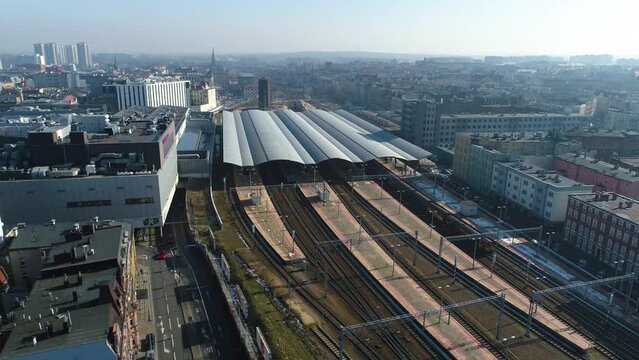 Railway Station In Katowice. Aerial View Of The City Center