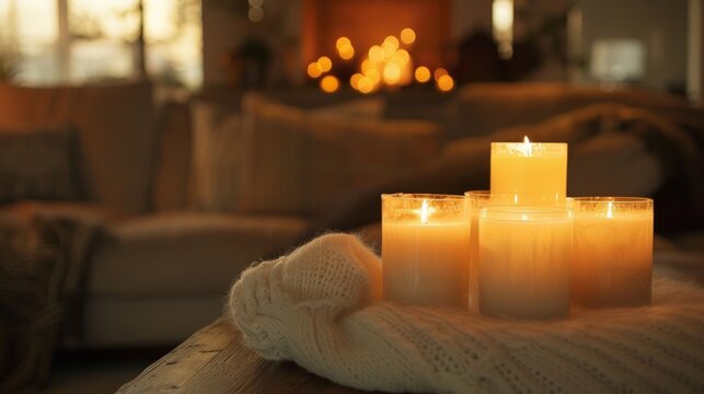 The soft glow of candles adds a warm and inviting touch to the room creating a peaceful retreat where one can unwind and recharge. .