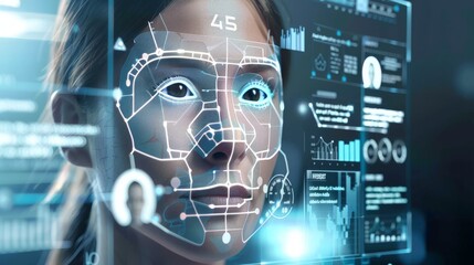 Authentication by facial recognition biometric technology concept