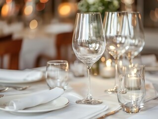 A table with a white tablecloth and a glass of wine