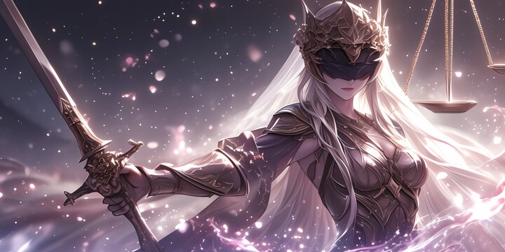 Lady Justice with scales and sword.