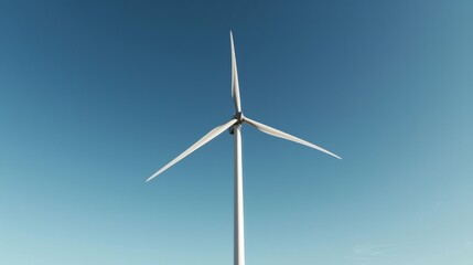 A wind turbine stands tall against a clear blue sky its massive blades gracefully turning in the gentle breeze. This silent hero silently generates clean energy helping to reduce our .