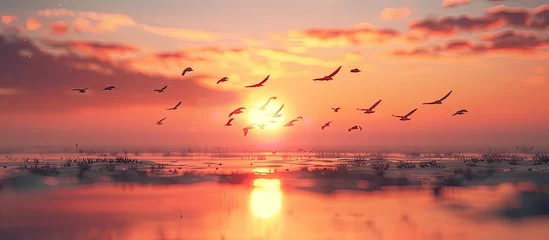  Tranquil D Clay Sunset with Soaring Birds against a Bokeh Sky © Sittichok