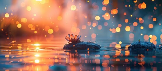 Tranquil D Clay Sunset with Reflective Pond and Bokeh Lights