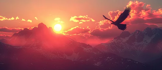 Foto op Canvas ThreeDimensional Clay Sunset with Soaring Eagle Majesty © Sittichok