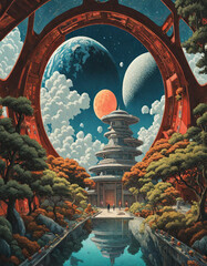 Obraz premium A Surreal Garden Under the Galaxy’s Gaze