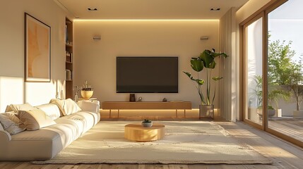 Modern Living Room With Boasts Sleek TV Resting