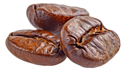 Three coffee beans are shown, cut out - stock png.