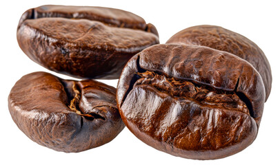 A close up of four coffee beans, cut out - stock png.