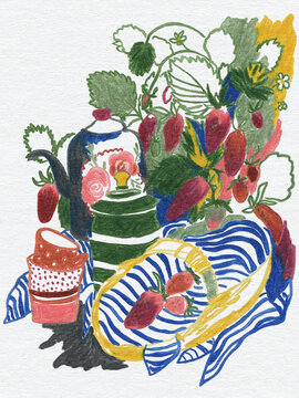 Abstract still life with strawberries