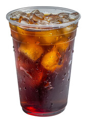 A cup of iced coffee with ice cubes in it, cut out - stock png.