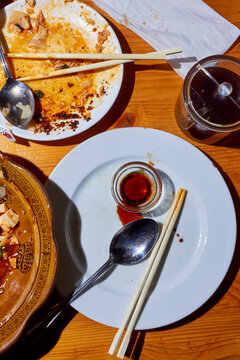 Empty plate in a Chinese restaurant.