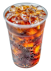 A cup of iced coffee with ice cubes in it, cut out - stock png.