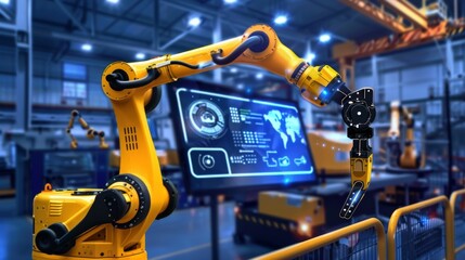 Fototapeta premium Smart industry robot arms for digital factory production technology