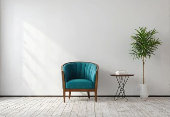 The interior has a armchair on empty white wall background - obrazy, fototapety, plakaty
