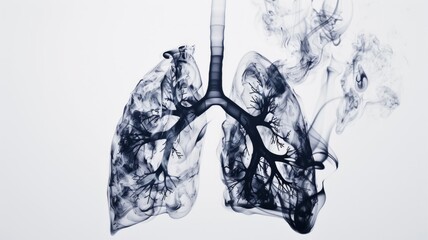 Black and white image of human lungs with smoke - A monochromatic portrayal of human lungs with swirling smoke, suggesting the impact of smoking on health