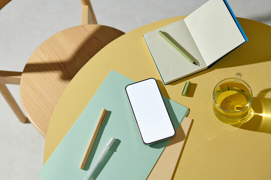 Business workplace and objects at the coffee shop with smartphone