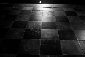 black and white floor like a chess board