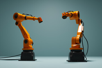 Industry 4.0 and Industrial robots in smart factory. 3d rendering