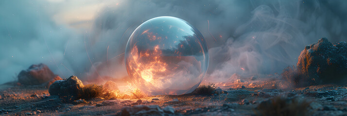 fire in the forest,
glowing sphere - obrazy, fototapety, plakaty